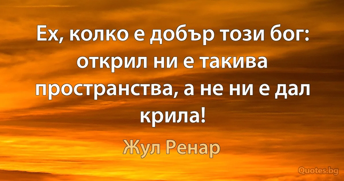 Ех, колко е добър този бог: открил ни е такива пространства, а не ни е дал крила! (Жул Ренар)