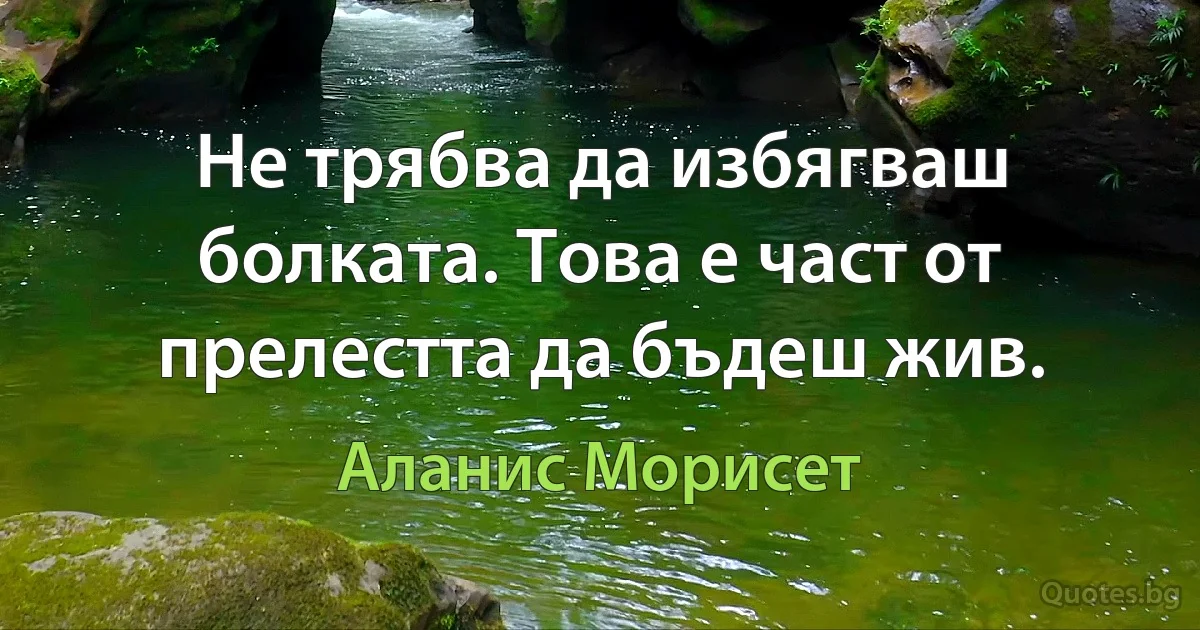 Не трябва да избягваш болката. Това е част от прелестта да бъдеш жив. (Аланис Морисет)