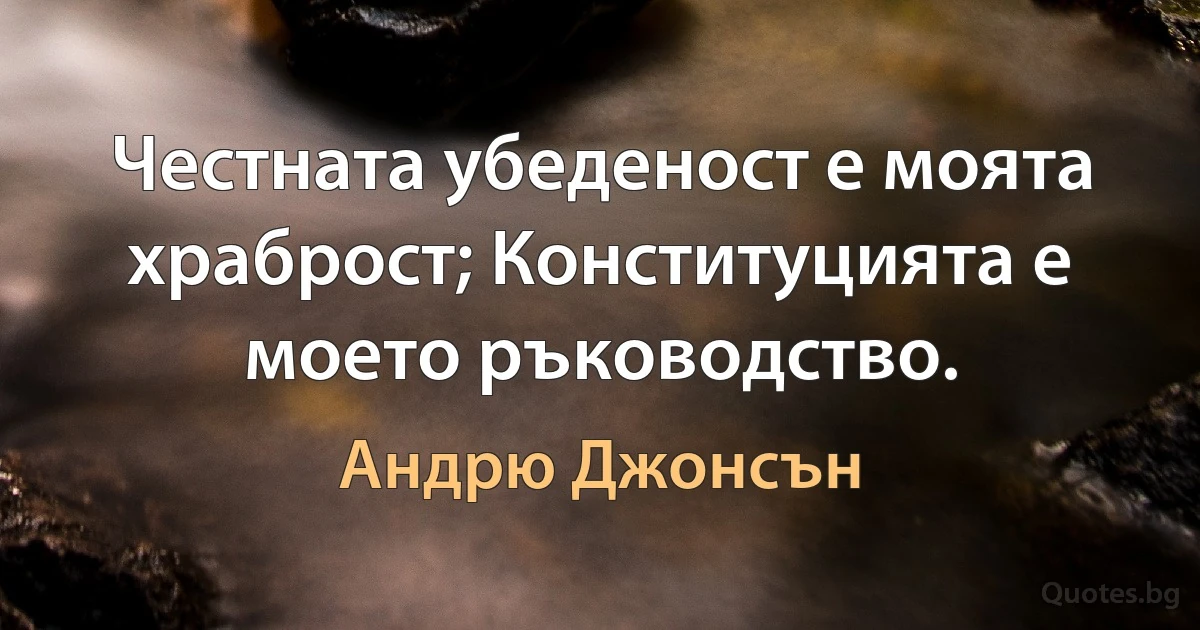 Честната убеденост е моята храброст; Конституцията е моето ръководство. (Андрю Джонсън)