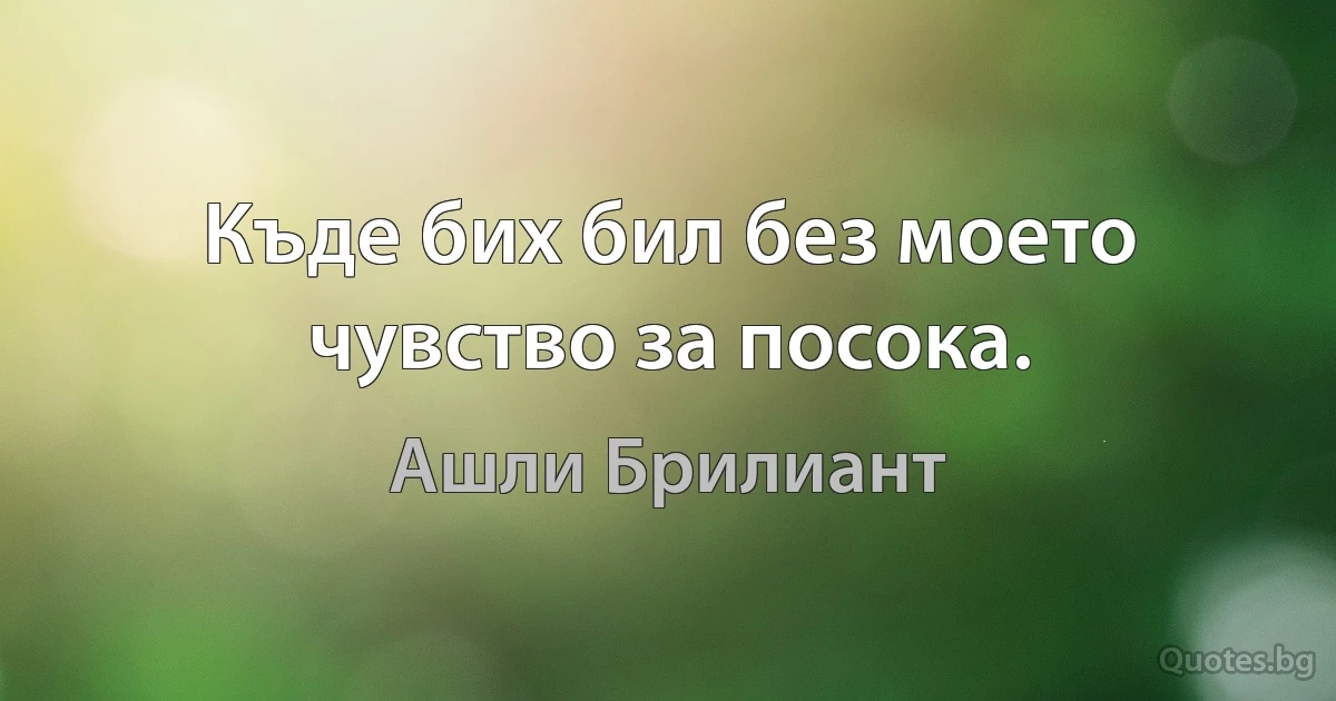 Къде бих бил без моето чувство за посока. (Ашли Брилиант)