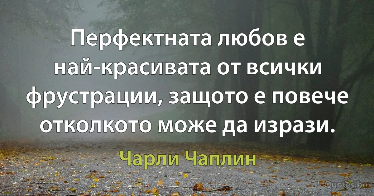 Перфектната любов е най-красивата от всички фрустрации, защото е повече отколкото може да изрази. (Чарли Чаплин)