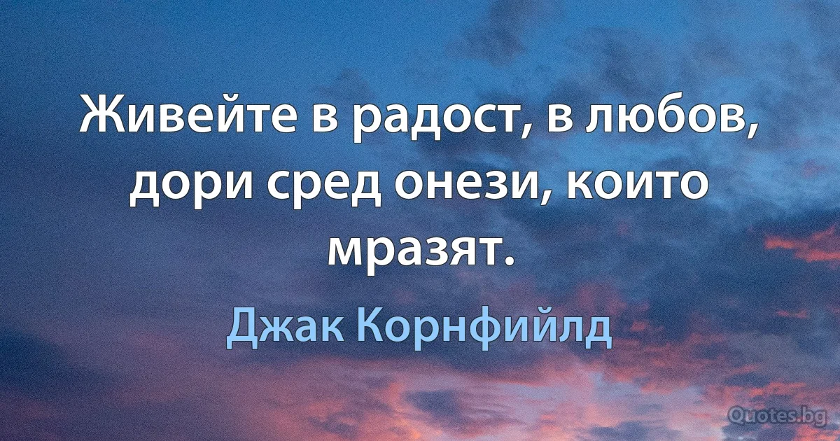 Живейте в радост, в любов, дори сред онези, които мразят. (Джак Корнфийлд)