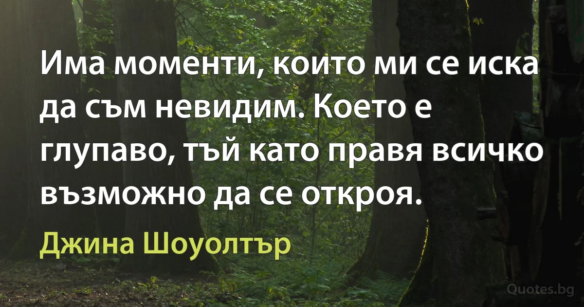 Има моменти, които ми се иска да съм невидим. Което е глупаво, тъй като правя всичко възможно да се откроя. (Джина Шоуолтър)