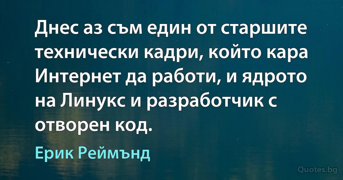 Днес аз съм един от старшите технически кадри, който кара Интернет да работи, и ядрото на Линукс и разработчик с отворен код. (Ерик Реймънд)