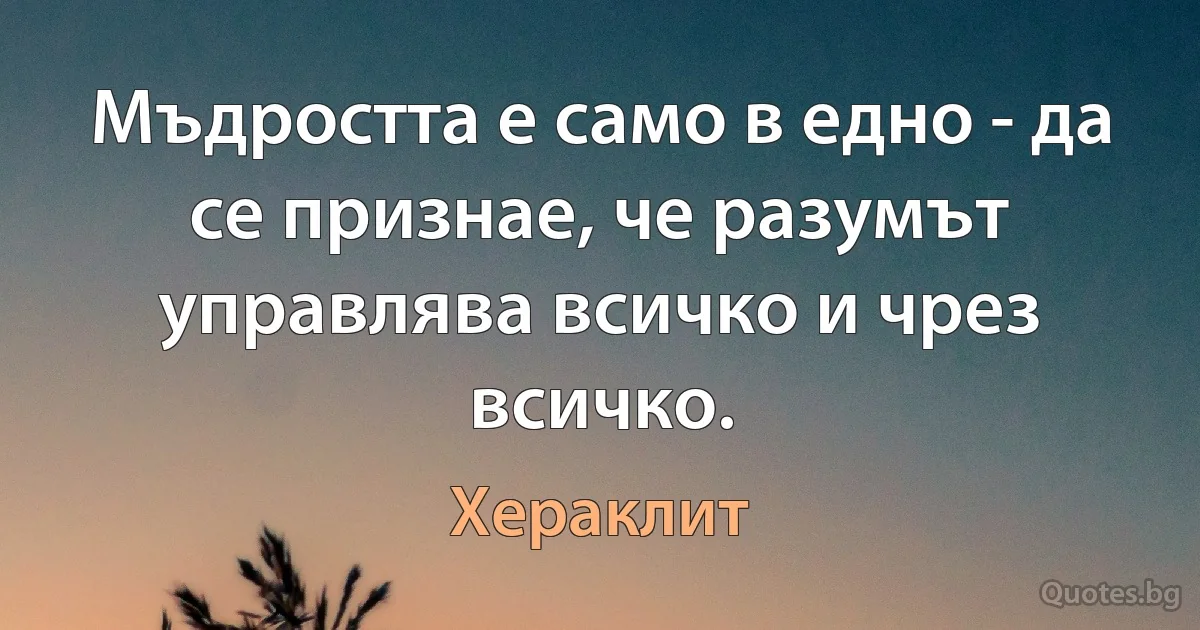 Мъдростта е само в едно - да се признае, че разумът управлява всичко и чрез всичко. (Хераклит)