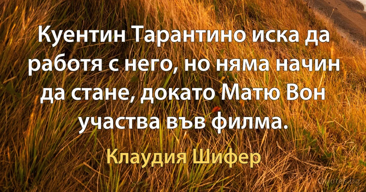 Куентин Тарантино иска да работя с него, но няма начин да стане, докато Матю Вон участва във филма. (Клаудия Шифер)