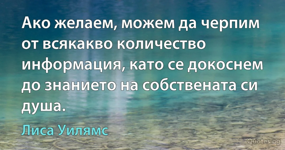 Ако желаем, можем да черпим от всякакво количество информация, като се докоснем до знанието на собствената си душа. (Лиса Уилямс)