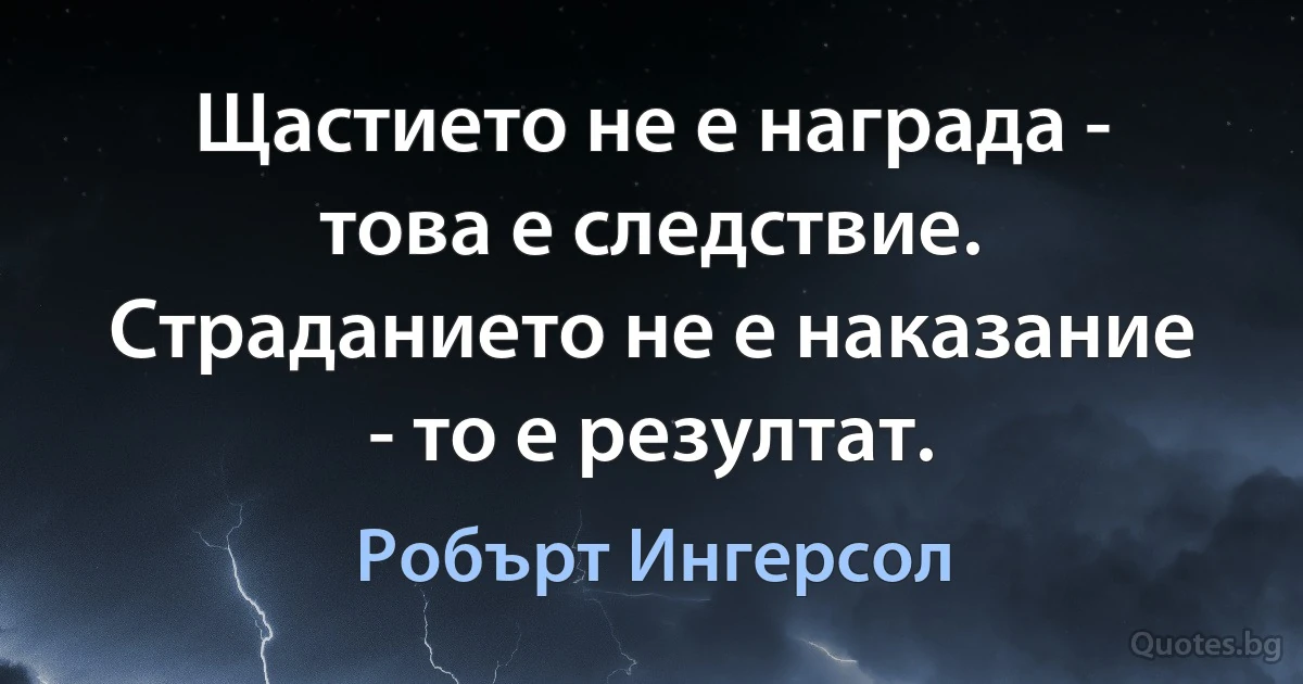 Щастието не е награда - това е следствие. Страданието не е наказание - то е резултат. (Робърт Ингерсол)