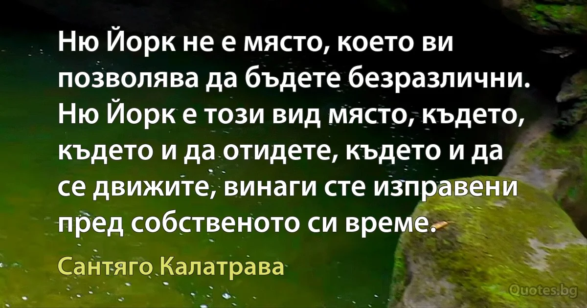 Ню Йорк не е място, което ви позволява да бъдете безразлични. Ню Йорк е този вид място, където, където и да отидете, където и да се движите, винаги сте изправени пред собственото си време. (Сантяго Калатрава)