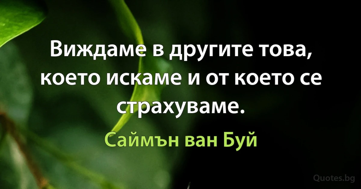 Виждаме в другите това, което искаме и от което се страхуваме. (Саймън ван Буй)