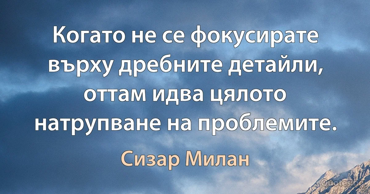 Когато не се фокусирате върху дребните детайли, оттам идва цялото натрупване на проблемите. (Сизар Милан)