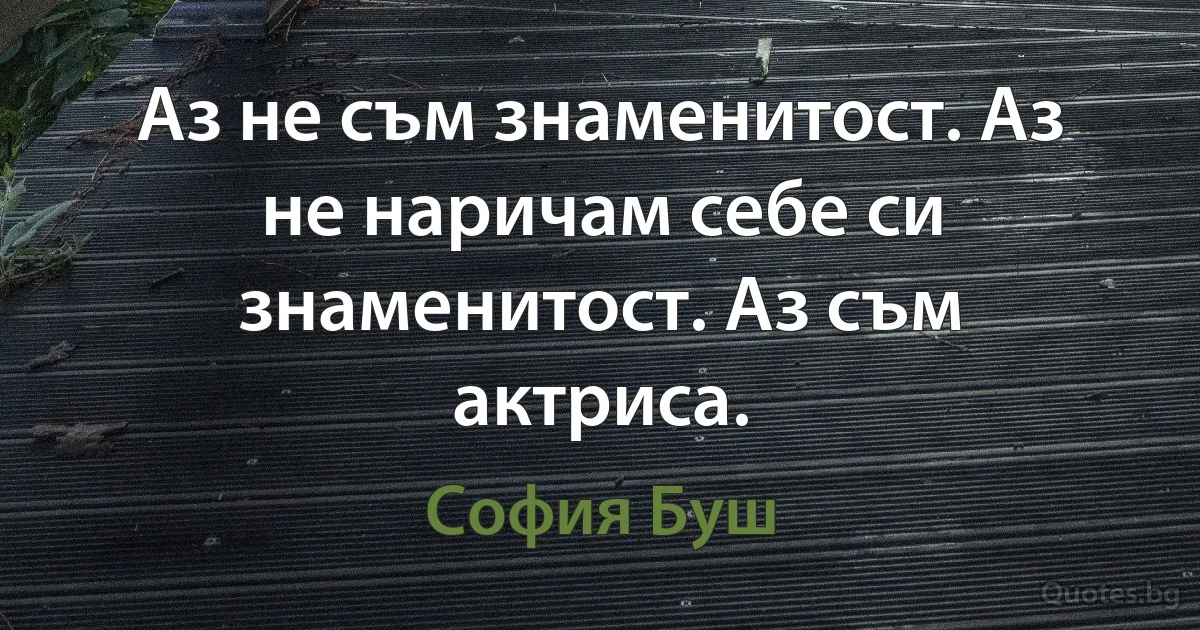 Аз не съм знаменитост. Аз не наричам себе си знаменитост. Аз съм актриса. (София Буш)