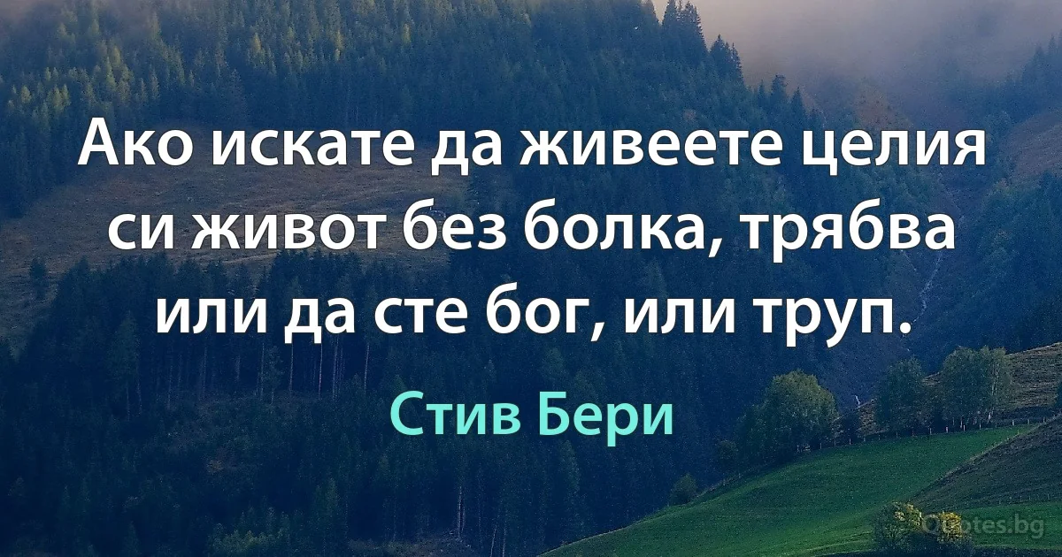 Ако искате да живеете целия си живот без болка, трябва или да сте бог, или труп. (Стив Бери)