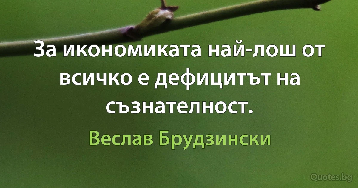 За икономиката най-лош от всичко е дефицитът на съзнателност. (Веслав Брудзински)