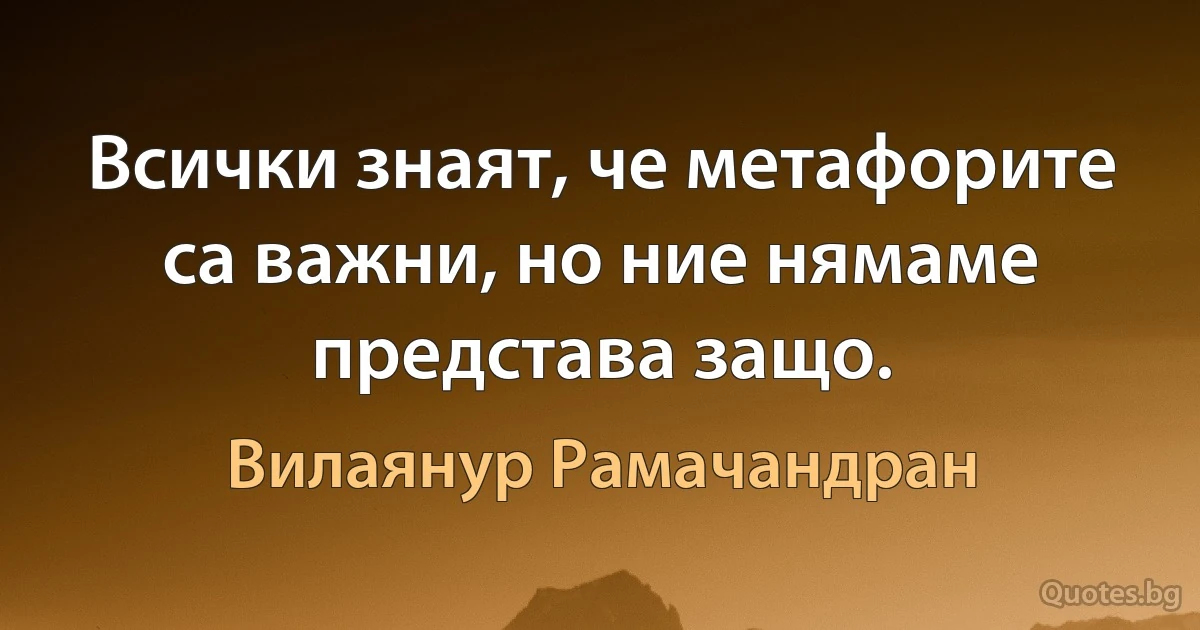 Всички знаят, че метафорите са важни, но ние нямаме представа защо. (Вилаянур Рамачандран)