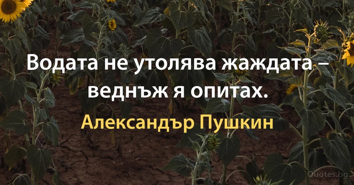 Водата не утолява жаждата – веднъж я опитах. (Александър Пушкин)