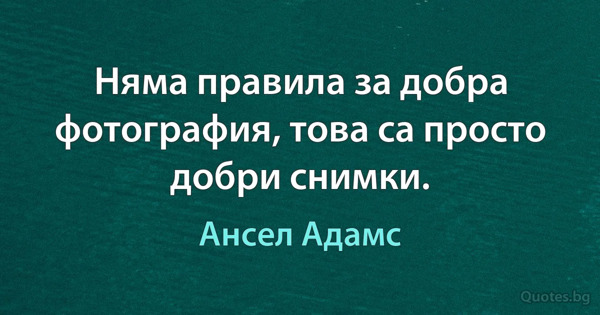 Няма правила за добра фотография, това са просто добри снимки. (Ансел Адамс)