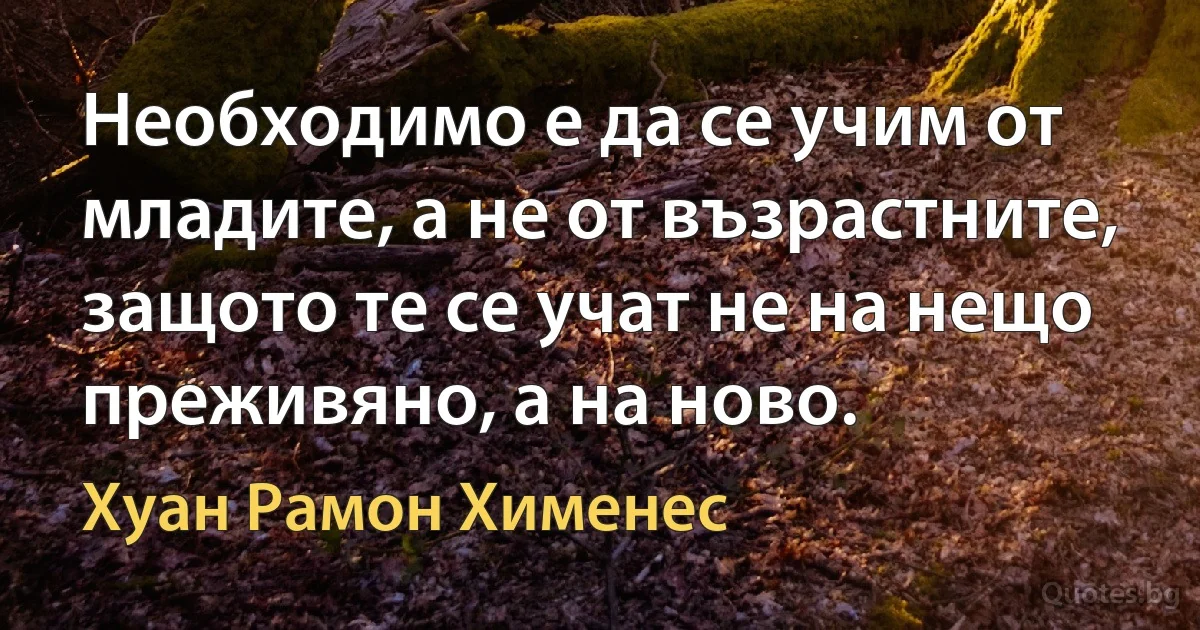 Необходимо е да се учим от младите, а не от възрастните, защото те се учат не на нещо преживяно, а на ново. (Хуан Рамон Хименес)