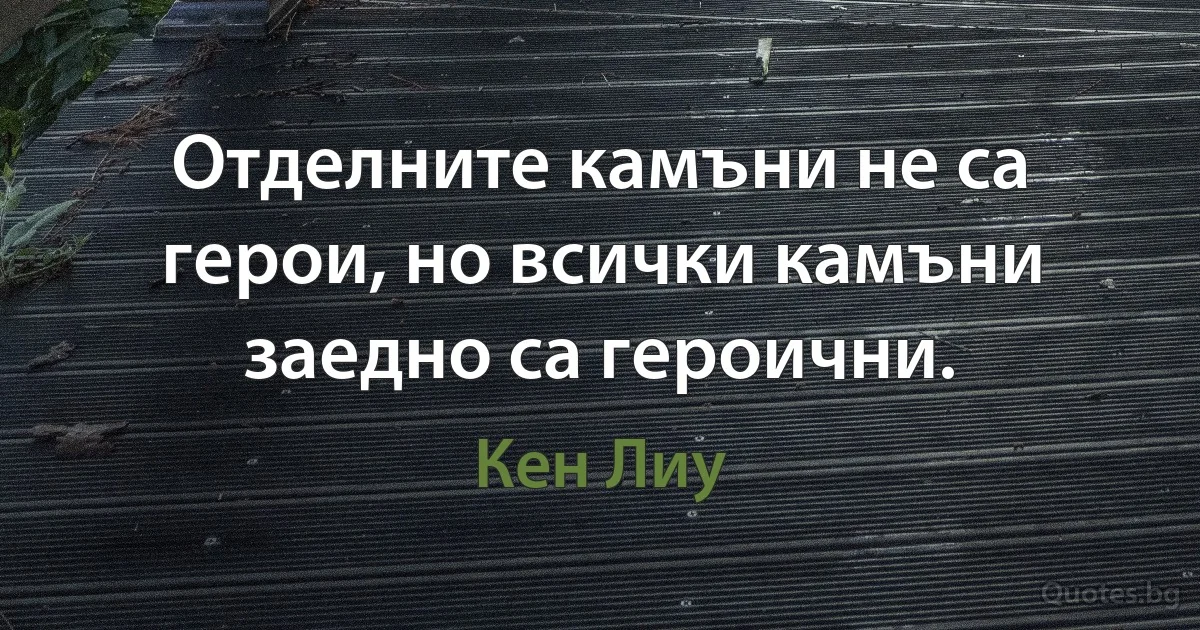 Отделните камъни не са герои, но всички камъни заедно са героични. (Кен Лиу)