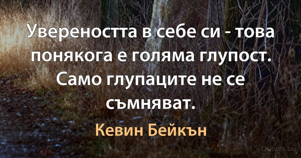 Увереността в себе си - това понякога е голяма глупост. Само глупаците не се съмняват. (Кевин Бейкън)