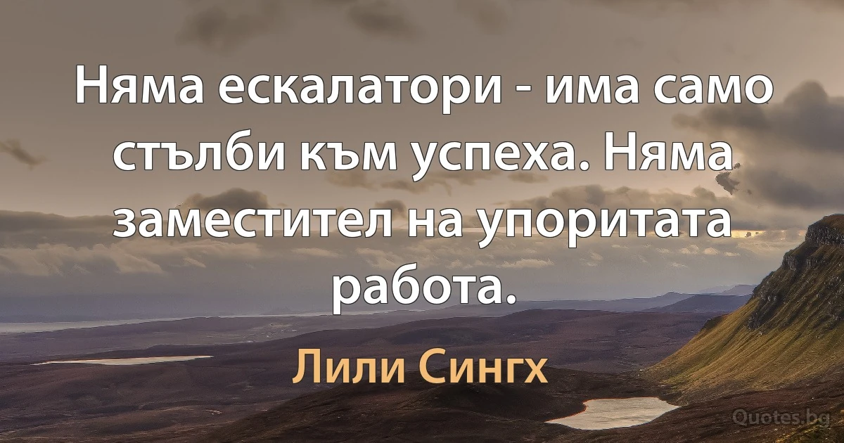 Няма ескалатори - има само стълби към успеха. Няма заместител на упоритата работа. (Лили Сингх)