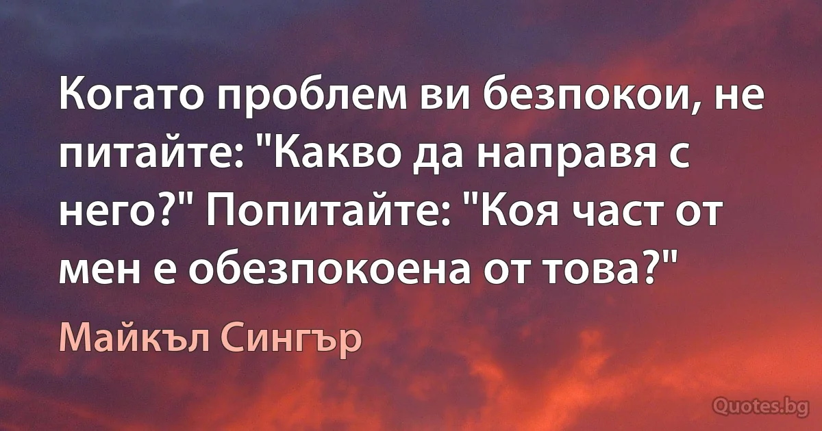 Когато проблем ви безпокои, не питайте: "Какво да направя с него?" Попитайте: "Коя част от мен е обезпокоена от това?" (Майкъл Сингър)