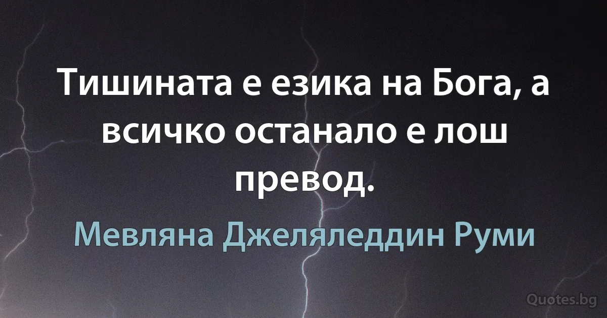 Тишината е езика на Бога, а всичко останало е лош превод. (Мевляна Джеляледдин Руми)