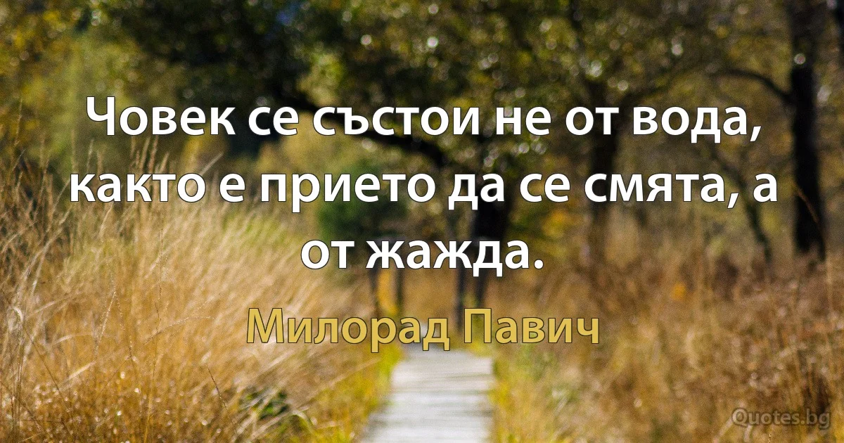 Човек се състои не от вода, както е прието да се смята, а от жажда. (Милорад Павич)