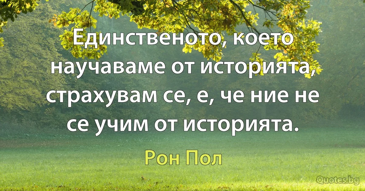 Единственото, което научаваме от историята, страхувам се, е, че ние не се учим от историята. (Рон Пол)