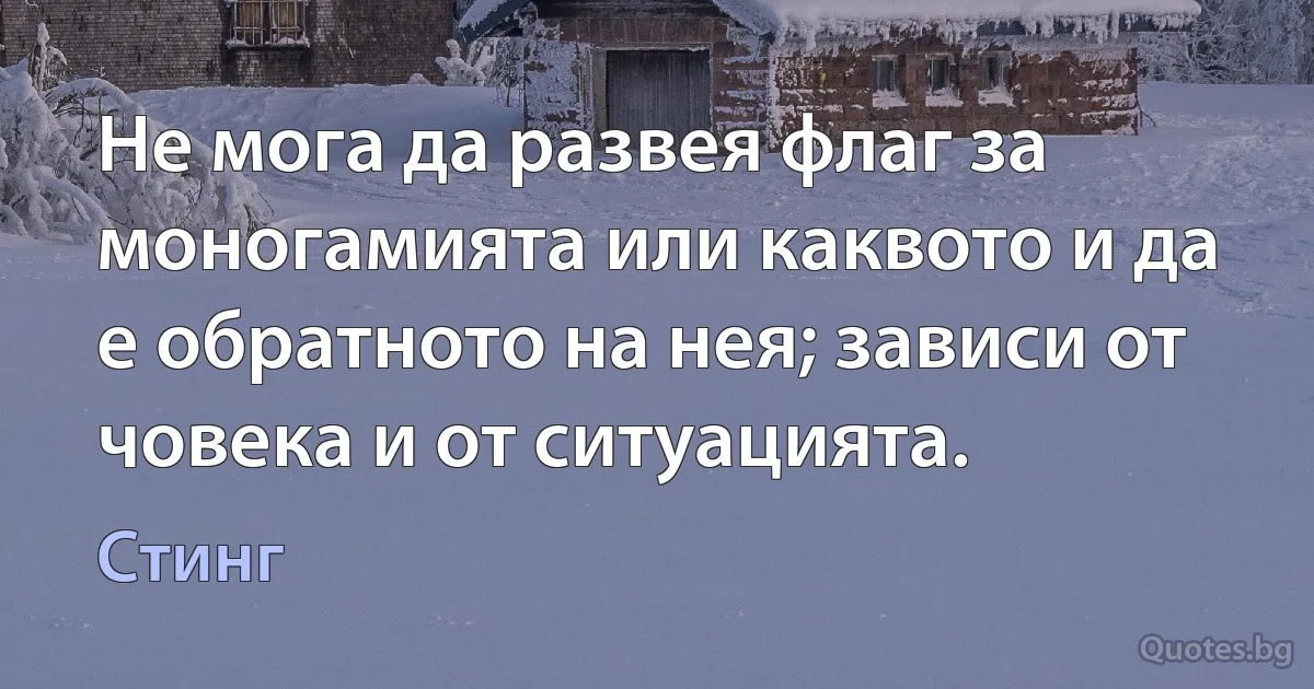 Не мога да развея флаг за моногамията или каквото и да е обратното на нея; зависи от човека и от ситуацията. (Стинг)