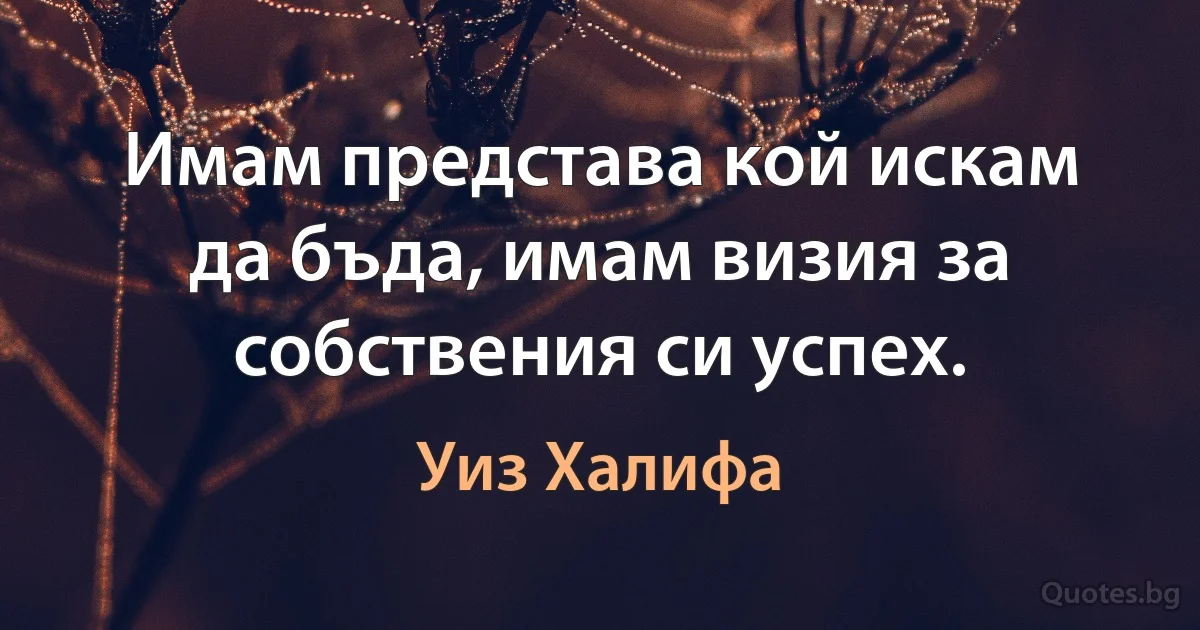 Имам представа кой искам да бъда, имам визия за собствения си успех. (Уиз Халифа)