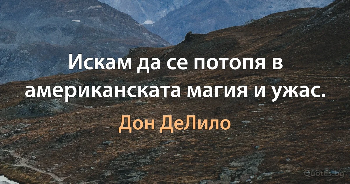 Искам да се потопя в американската магия и ужас. (Дон ДеЛило)