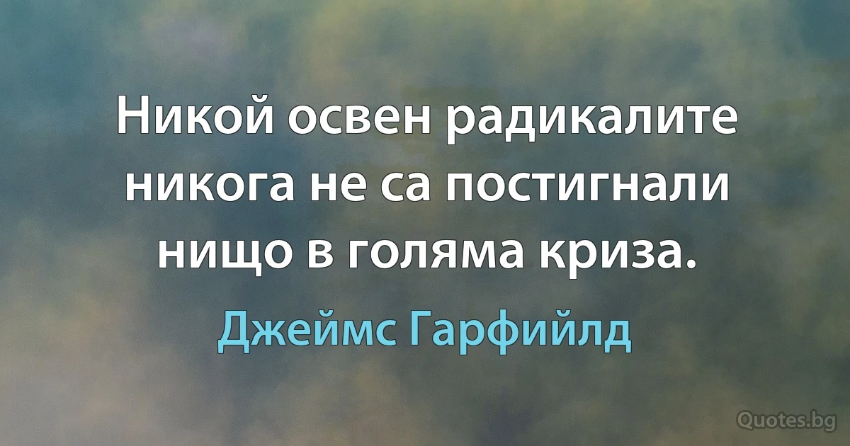 Никой освен радикалите никога не са постигнали нищо в голяма криза. (Джеймс Гарфийлд)