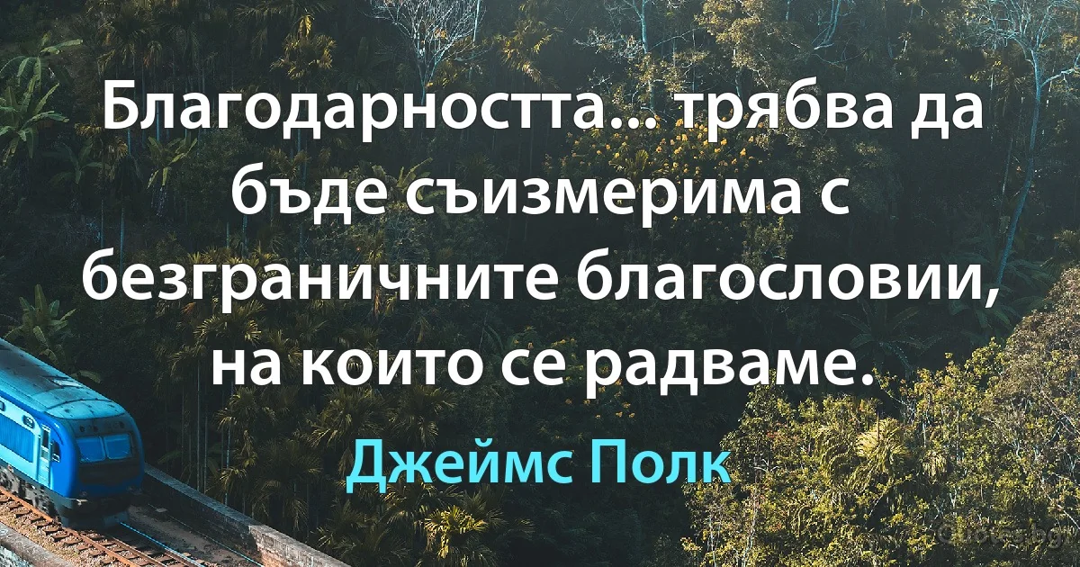 Благодарността... трябва да бъде съизмерима с безграничните благословии, на които се радваме. (Джеймс Полк)