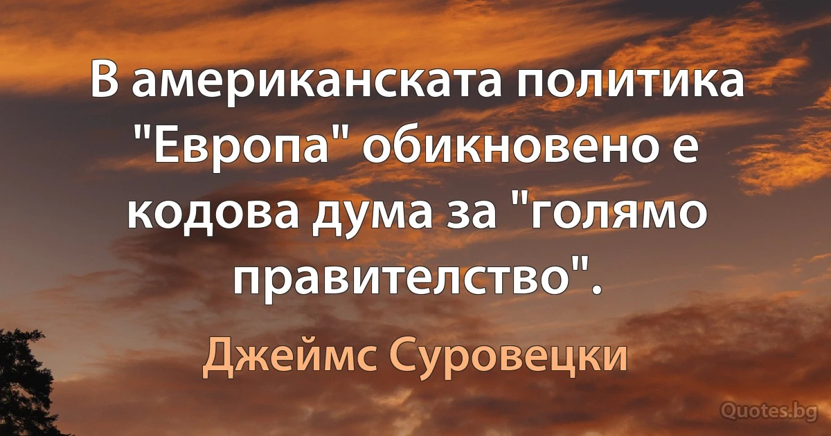 В американската политика "Европа" обикновено е кодова дума за "голямо правителство". (Джеймс Суровецки)