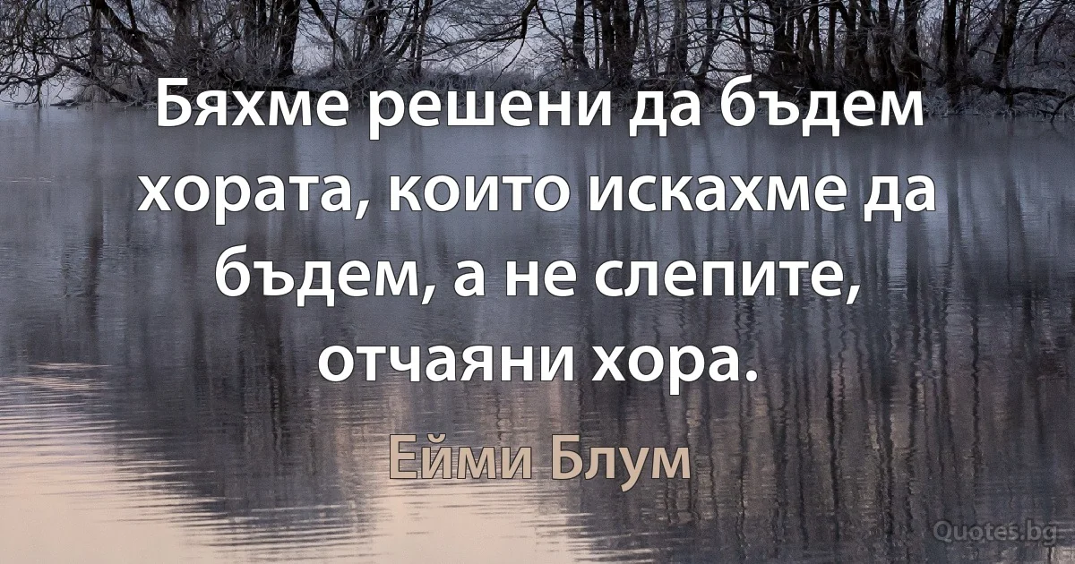 Бяхме решени да бъдем хората, които искахме да бъдем, а не слепите, отчаяни хора. (Ейми Блум)