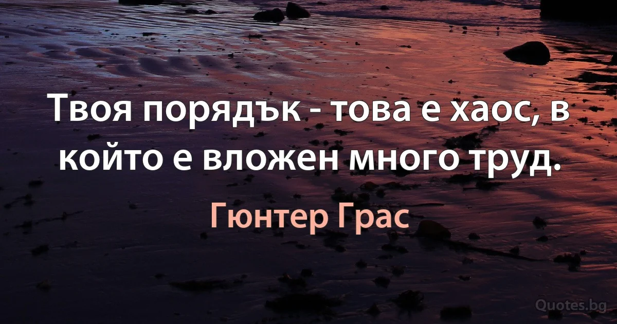 Твоя порядък - това е хаос, в който е вложен много труд. (Гюнтер Грас)