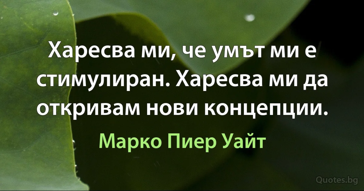 Харесва ми, че умът ми е стимулиран. Харесва ми да откривам нови концепции. (Марко Пиер Уайт)