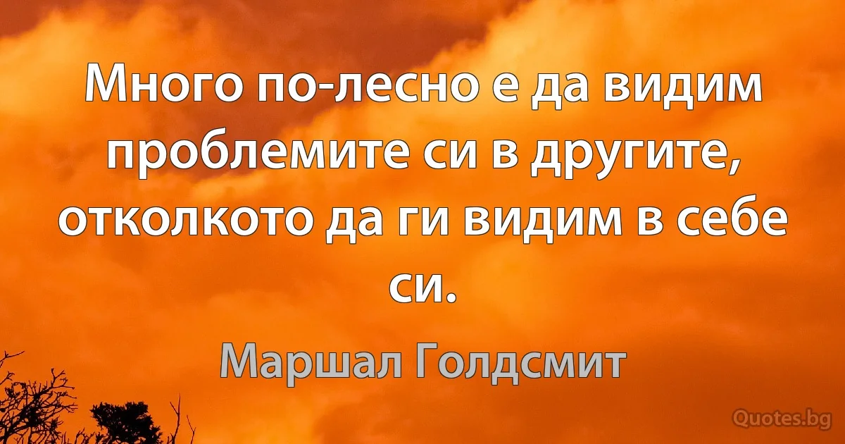 Много по-лесно е да видим проблемите си в другите, отколкото да ги видим в себе си. (Маршал Голдсмит)