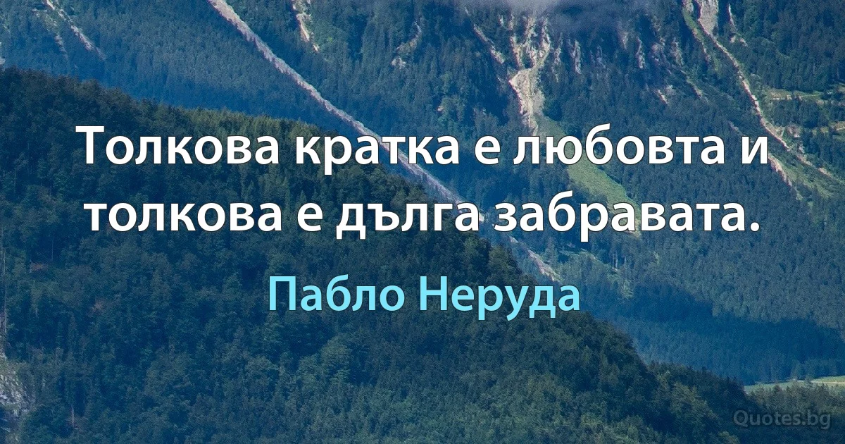 Толкова кратка е любовта и толкова е дълга забравата. (Пабло Неруда)