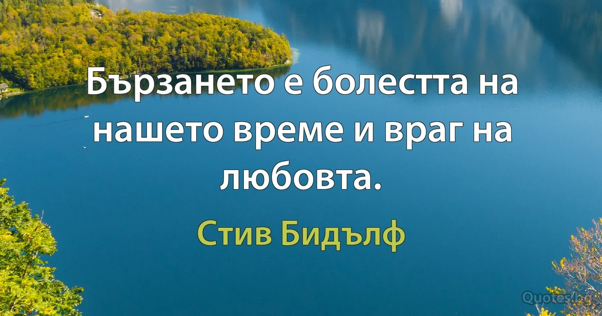 Бързането е болестта на нашето време и враг на любовта. (Стив Бидълф)