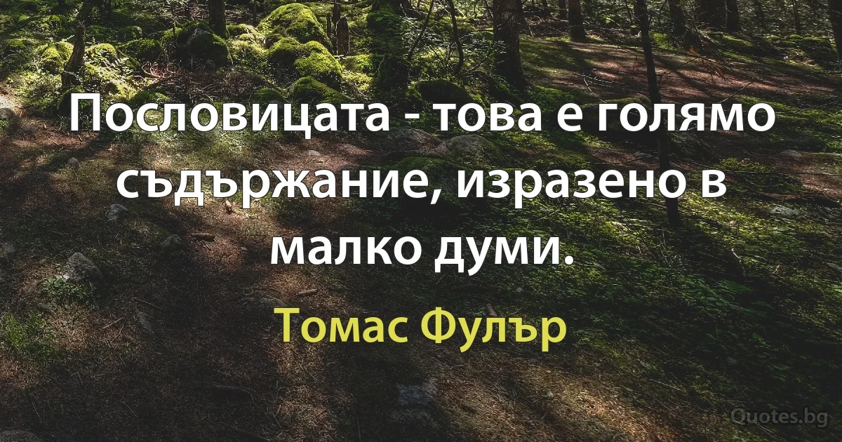 Пословицата - това е голямо съдържание, изразено в малко думи. (Томас Фулър)