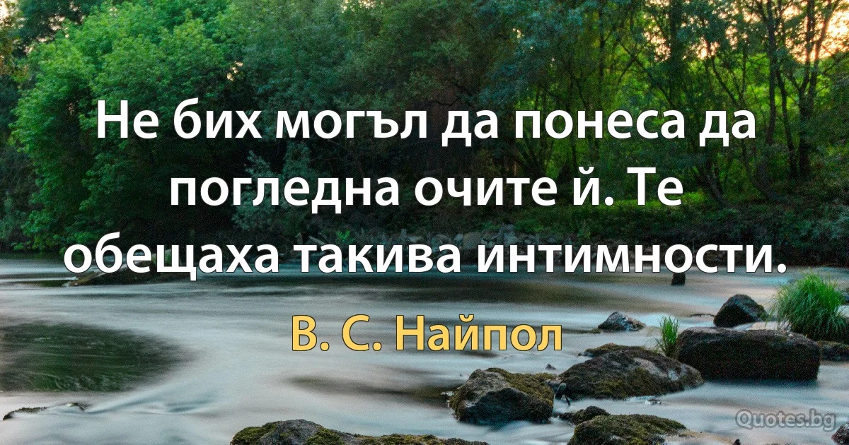 Не бих могъл да понеса да погледна очите й. Те обещаха такива интимности. (В. С. Найпол)