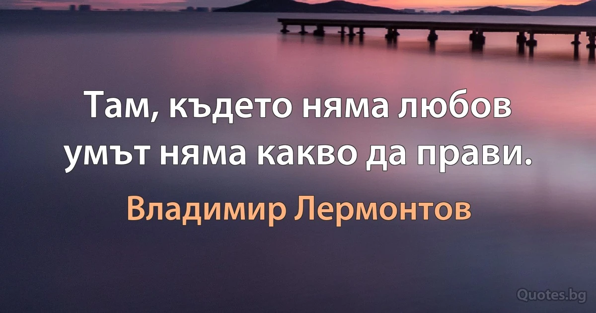 Там, където няма любов умът няма какво да прави. (Владимир Лермонтов)