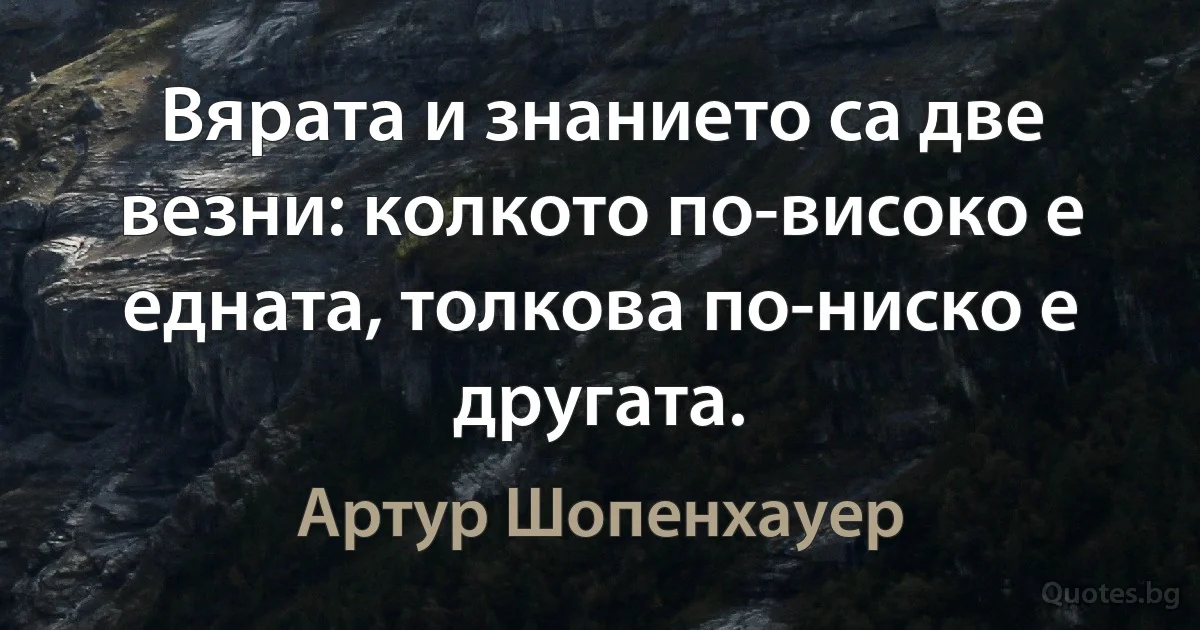 Вярата и знанието са две везни: колкото по-високо е едната, толкова по-ниско е другата. (Артур Шопенхауер)