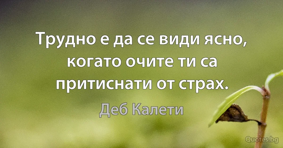 Трудно е да се види ясно, когато очите ти са притиснати от страх. (Деб Калети)