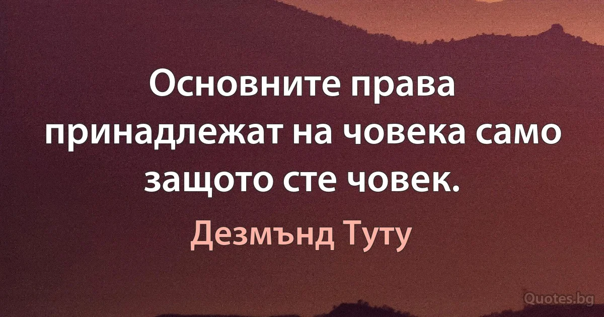 Основните права принадлежат на човека само защото сте човек. (Дезмънд Туту)