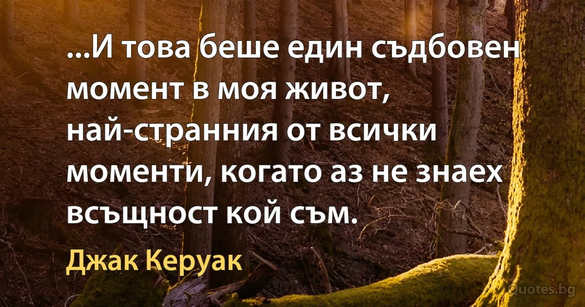 ...И това беше един съдбовен момент в моя живот, най-странния от всички моменти, когато аз не знаех всъщност кой съм. (Джак Керуак)