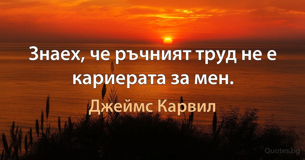 Знаех, че ръчният труд не е кариерата за мен. (Джеймс Карвил)