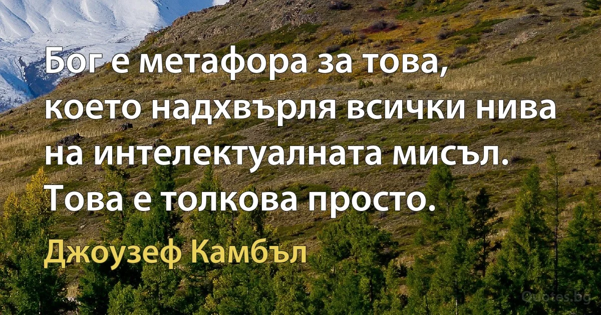 Бог е метафора за това, което надхвърля всички нива на интелектуалната мисъл. Това е толкова просто. (Джоузеф Камбъл)